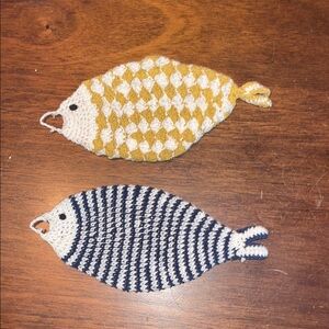 ▫️Handmade Knitted Fish Hangings Yellow and Blue